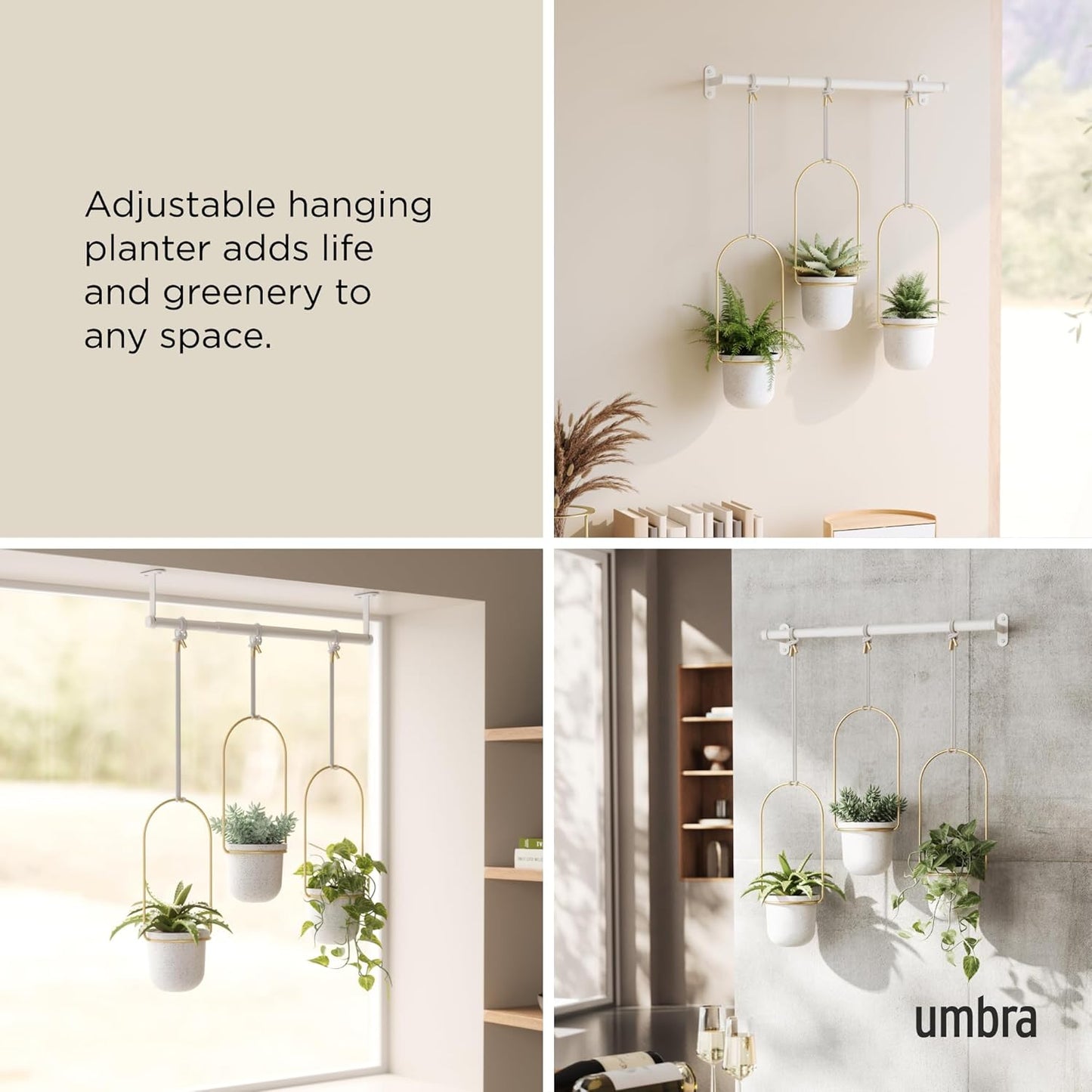 Triflora Hanging Planter (Set of 3) - White/Brass