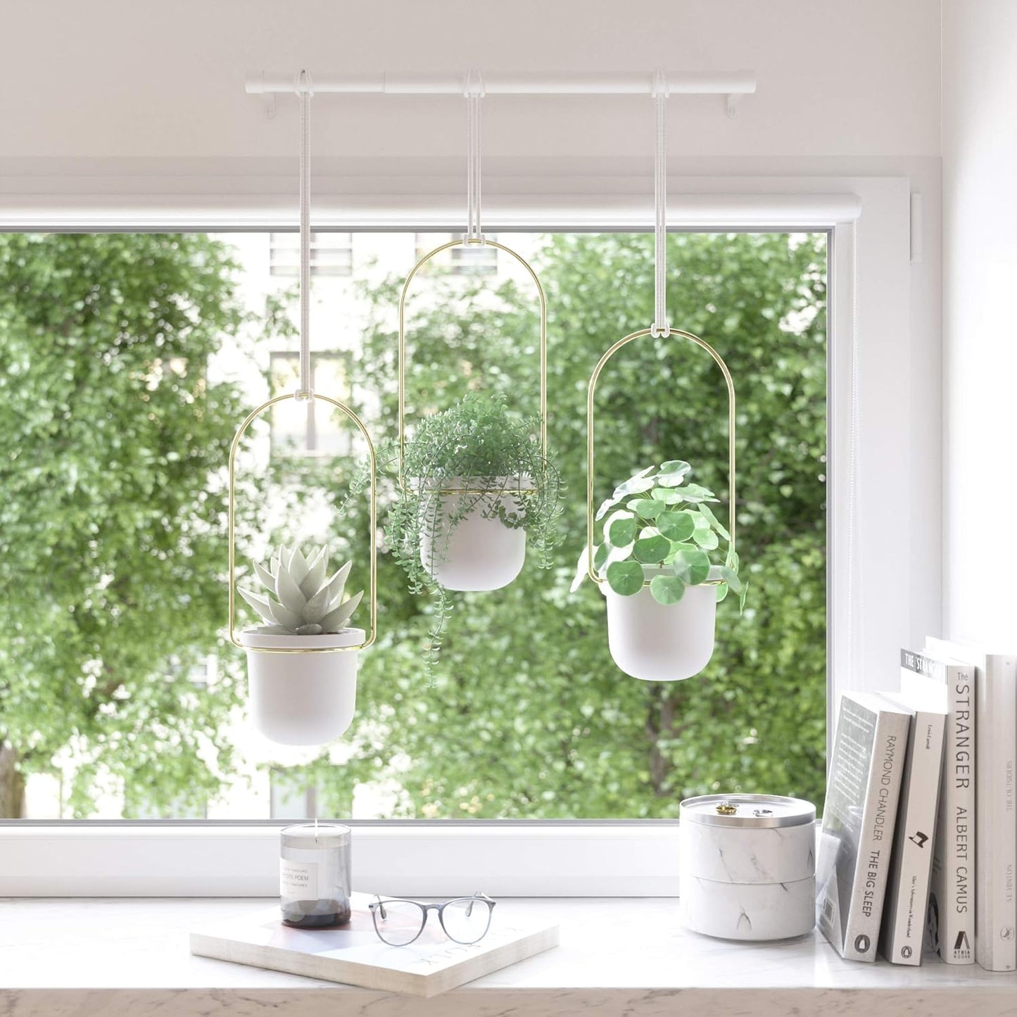 Triflora Hanging Planter (Set of 3) - White/Brass