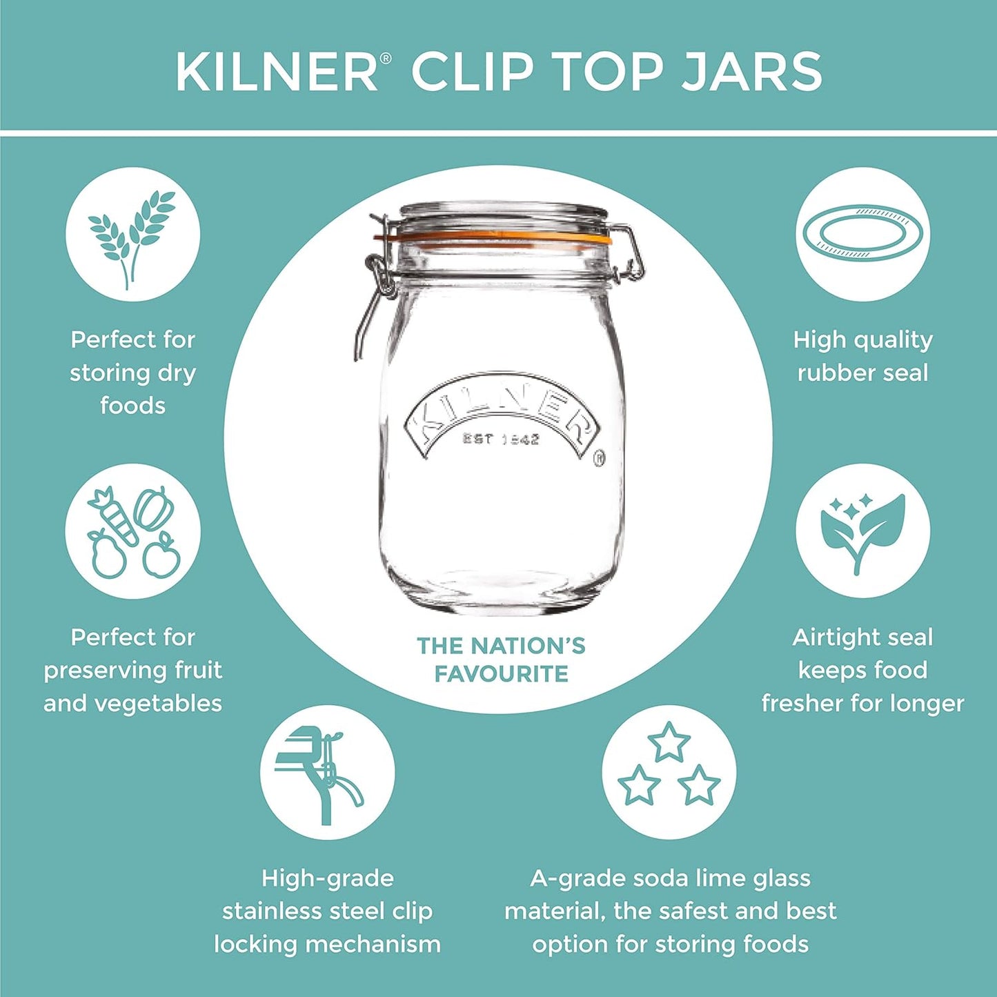 Clip Top Square Jar, 0.5L