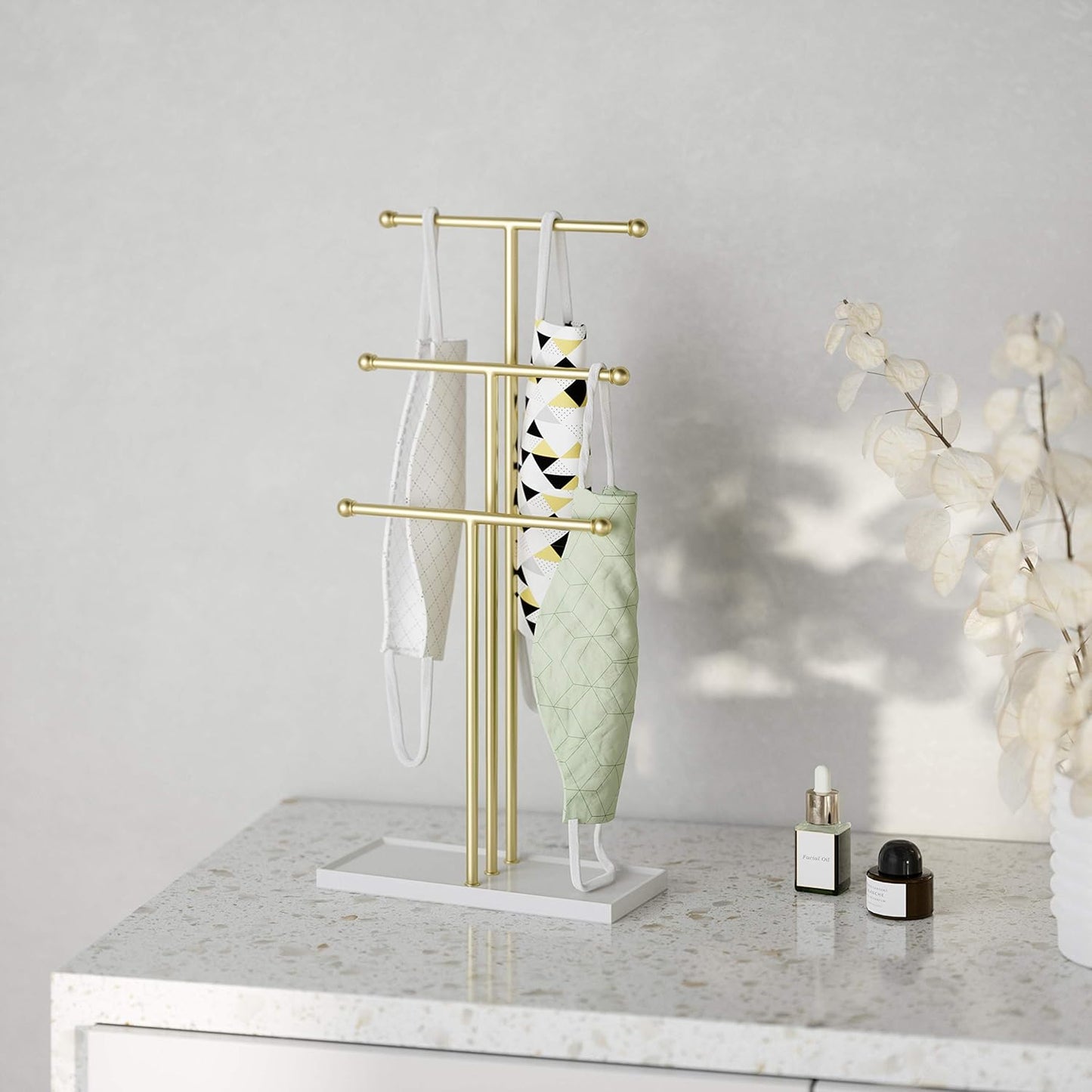 Trigem 3-Tier Jewelry Tree - White/Brass