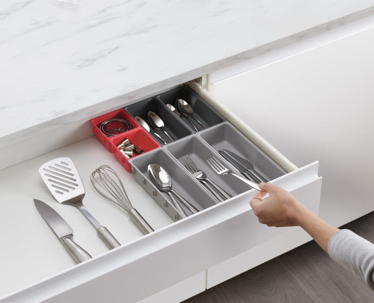DUO 7-Piece Drawer Organiser Set - Grey/Red