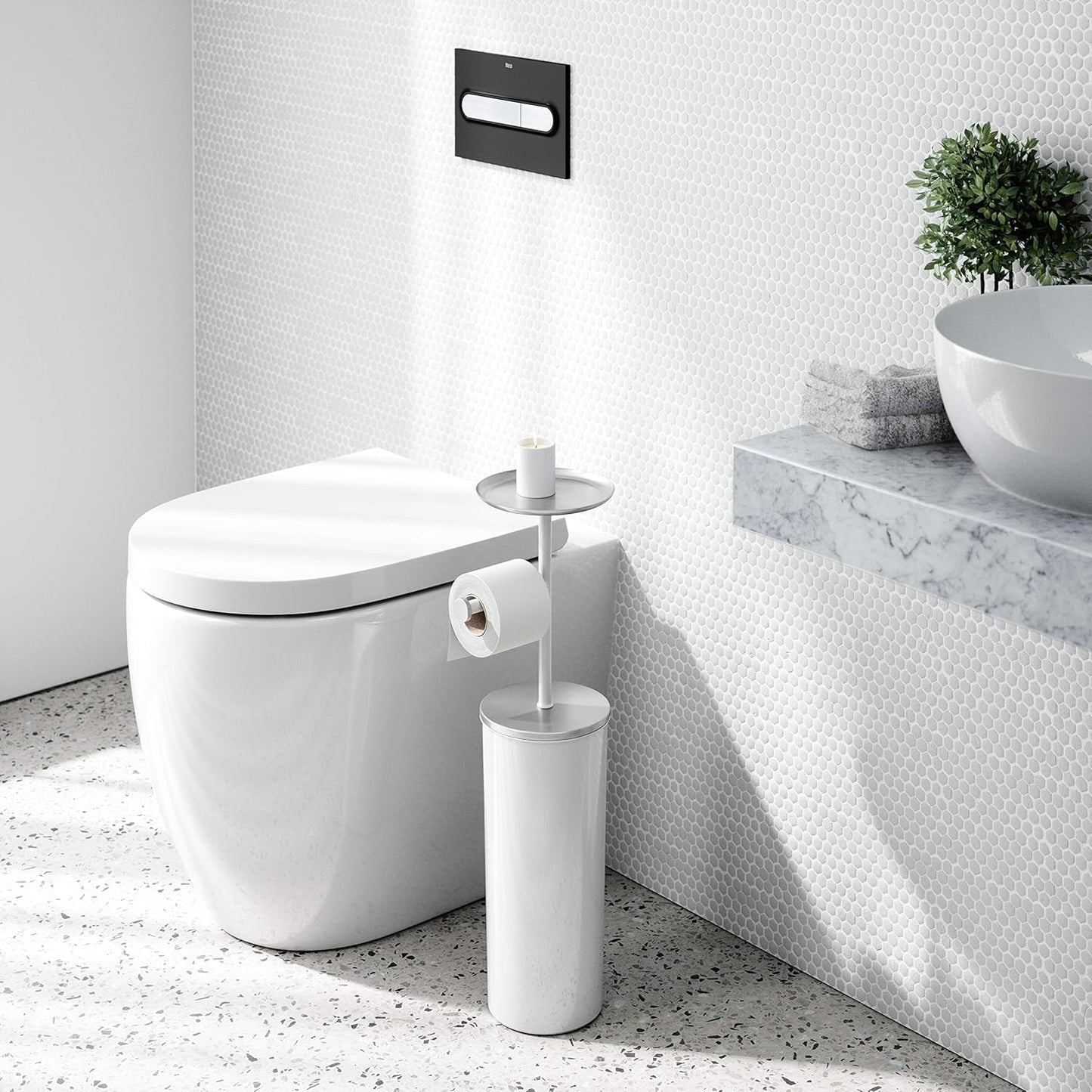 Portaloo Toilet Paper Stand (Knock Down) - White/Nickel