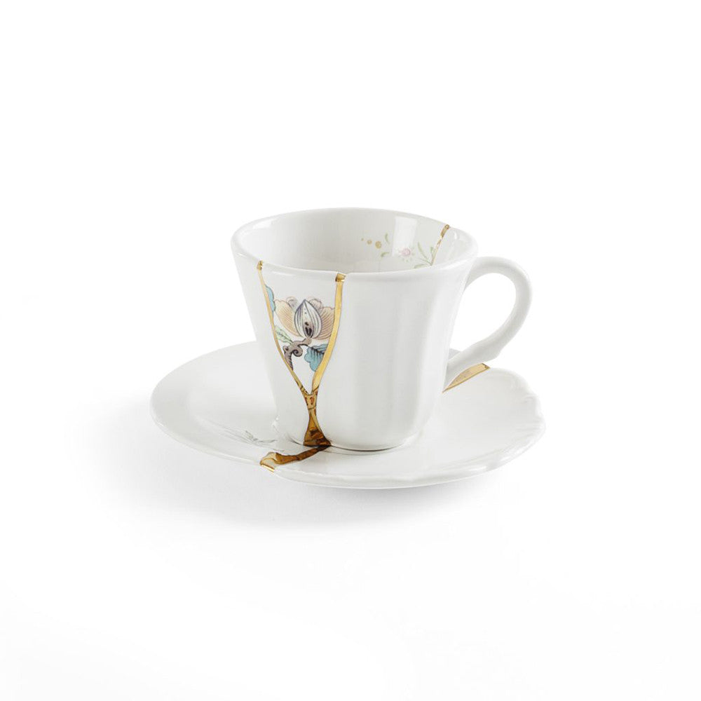 Kintsugi Coffee Cup with Saucer in Porcelain - N°3