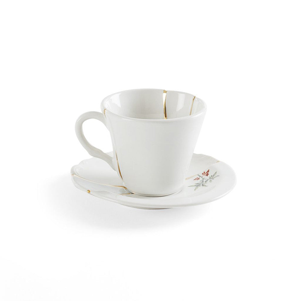 Kintsugi Coffee Cup with Saucer in Porcelain - N°3