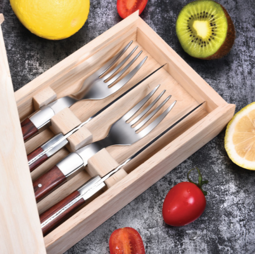 Royal Steak (4 Pieces Steak Cutlery Set in Wooden Tray) - Brown