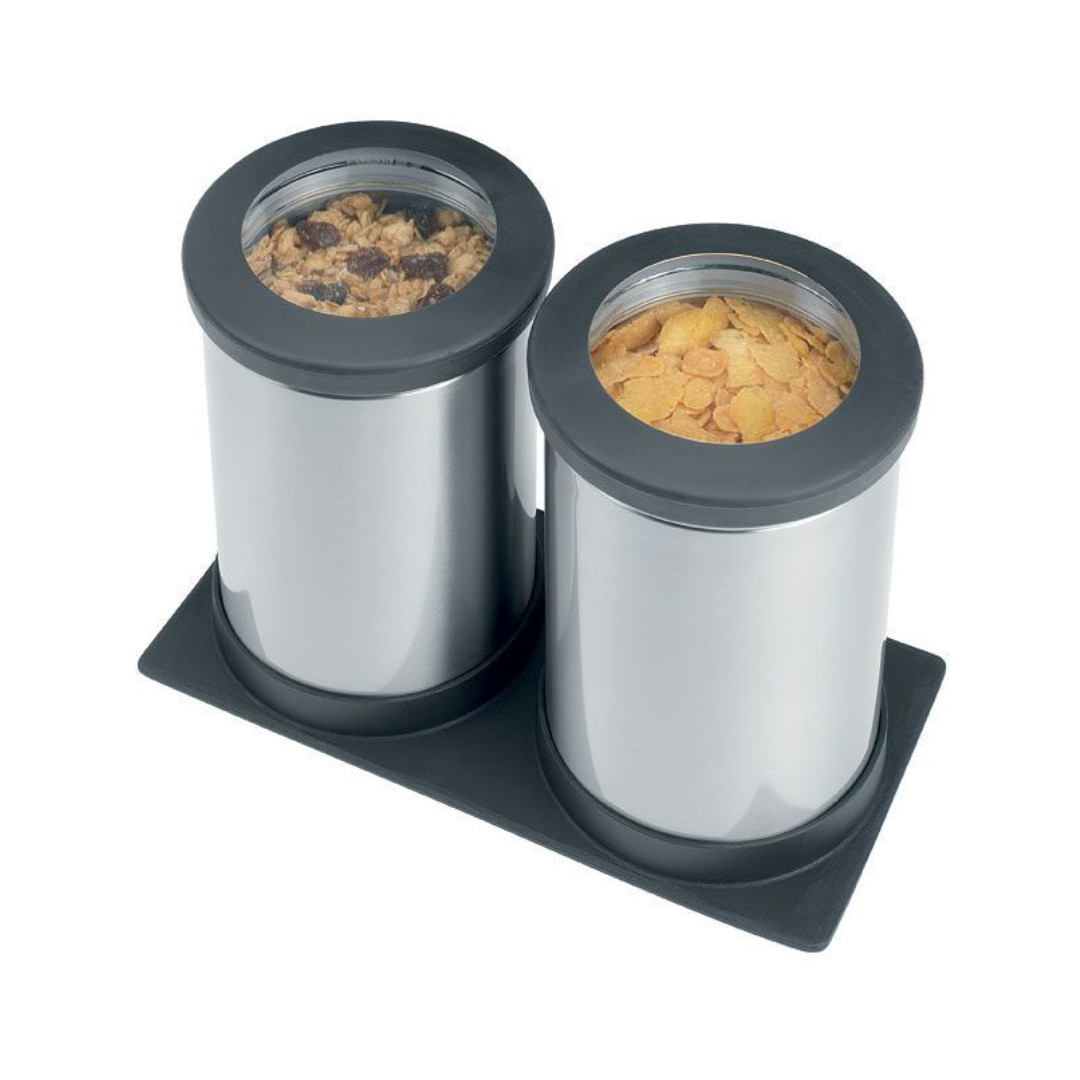 [CLEARANCE - Brabantia] Clear Top Canisters 1.2 Litre with Drawer Organizer (Set of 2) - Matt Steel Fingerprint Proof