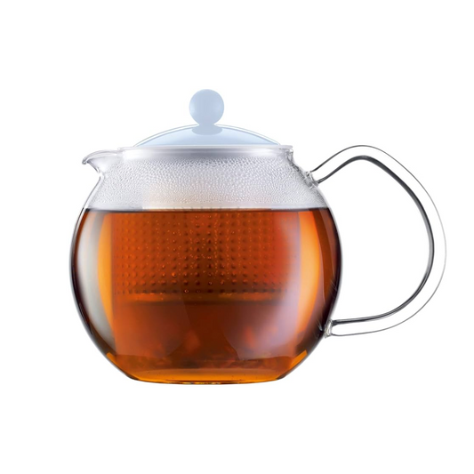 Assam Tea Press With Glass Handle And Colored Plastic Lid, 0.5L - Light Blue