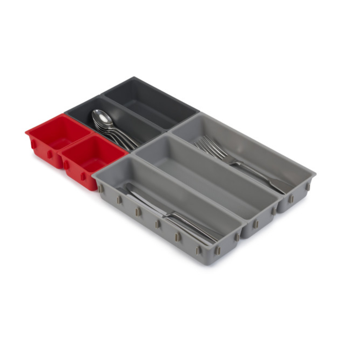 DUO 7-Piece Drawer Organiser Set - Grey/Red