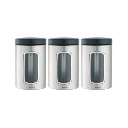 Window Canister 1.4 Litre (Set of 3) - Fingerprint Proof/Matt Black Lid