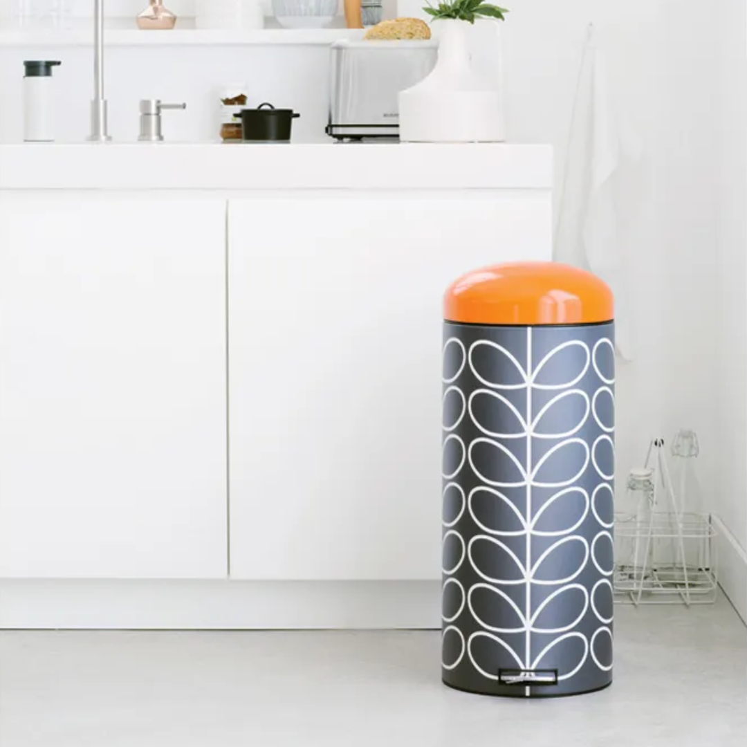 Pedal Bin Retro Silent 30 Litre - Orla Kiely Charcoal/Orange Lid