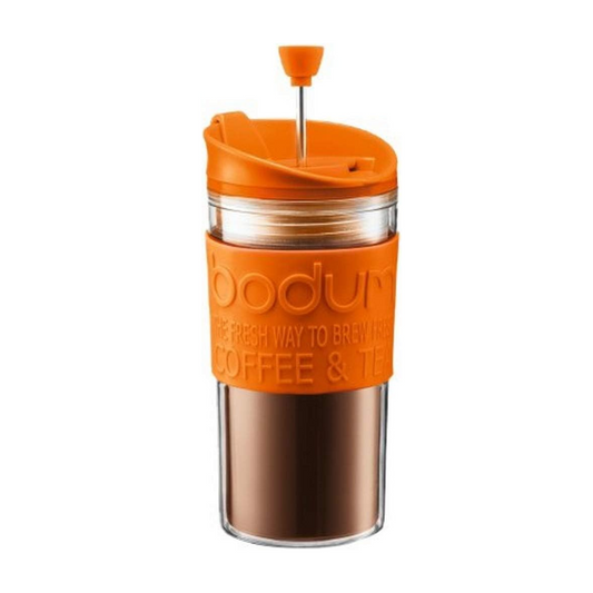 Travel Press Coffee Maker with Extra Lid, 0.35L/12oz - Orange