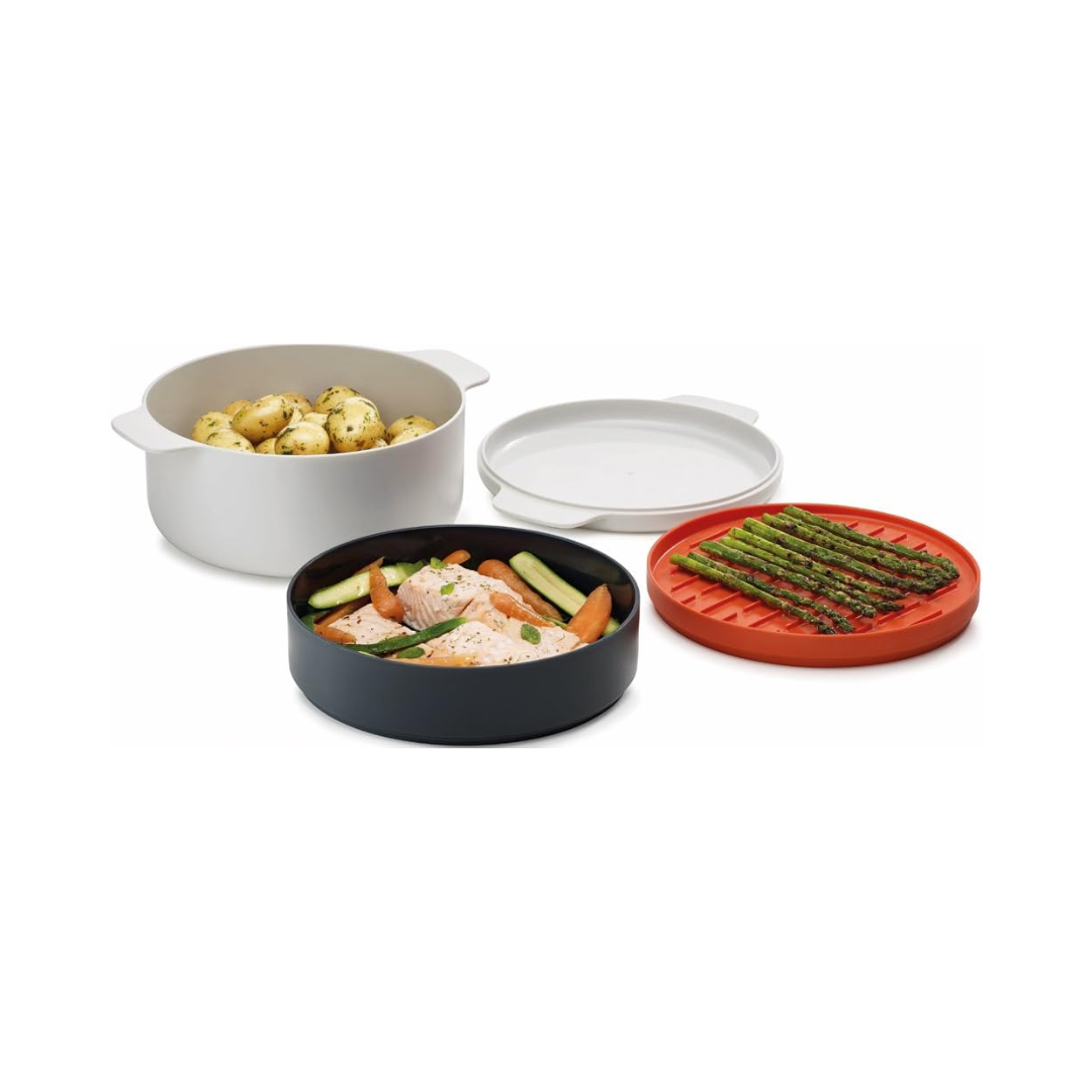 M-Cuisine Stackable Microwave Cooking Set (Set of 4)  - Stone/Orange
