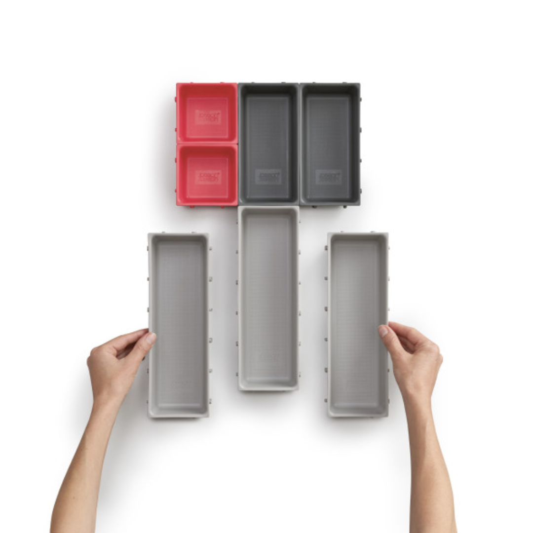 DUO 7-Piece Drawer Organiser Set - Grey/Red