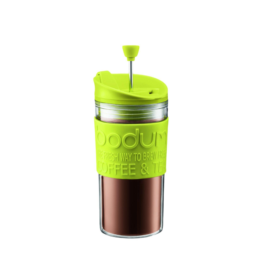Travel Press Vacuum Coffee Maker with Extra Lid (Small), 0.35L/12oz - Lime Green