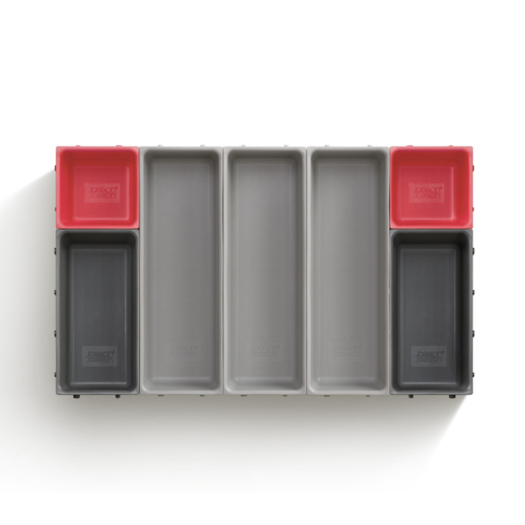 DUO 7-Piece Drawer Organiser Set - Grey/Red