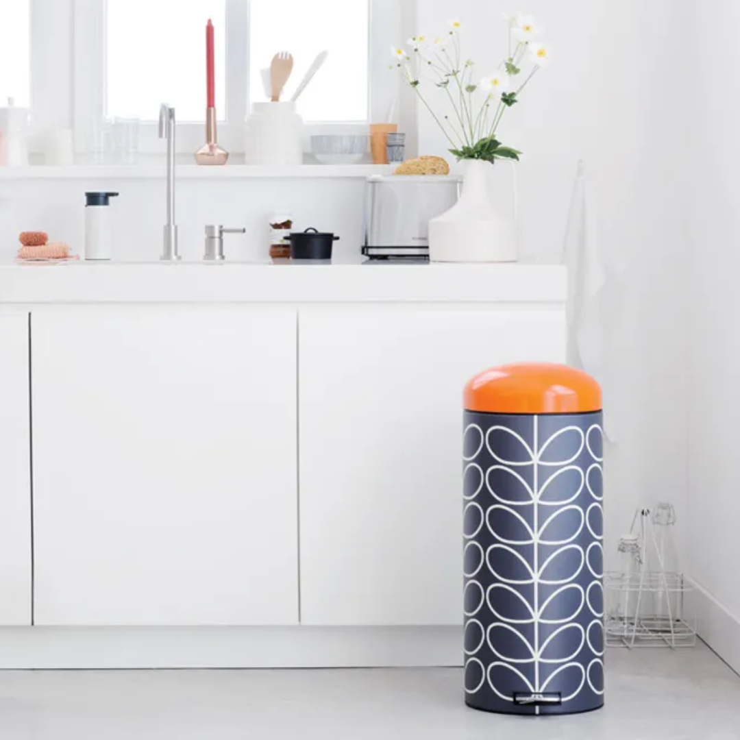 Pedal Bin Retro Silent 30 Litre - Orla Kiely Charcoal/Orange Lid