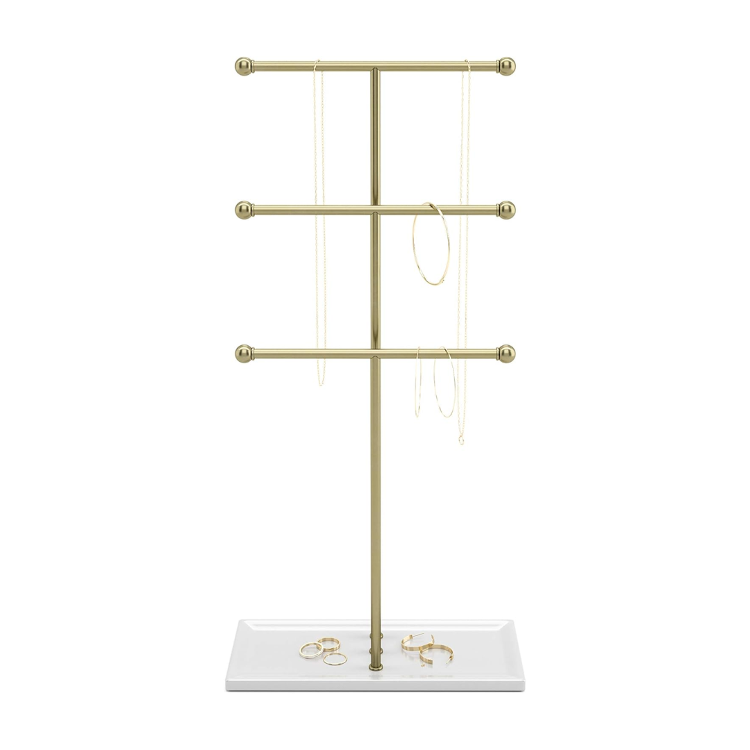 Trigem 3-Tier Jewelry Tree - White/Brass
