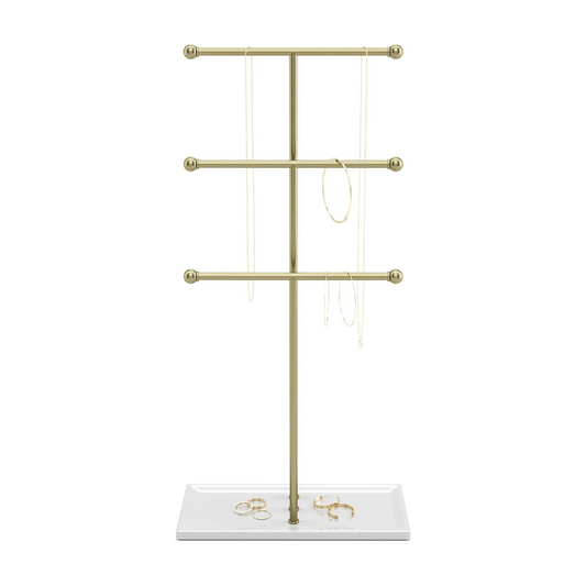 Trigem 3-Tier Jewelry Tree - White/Brass