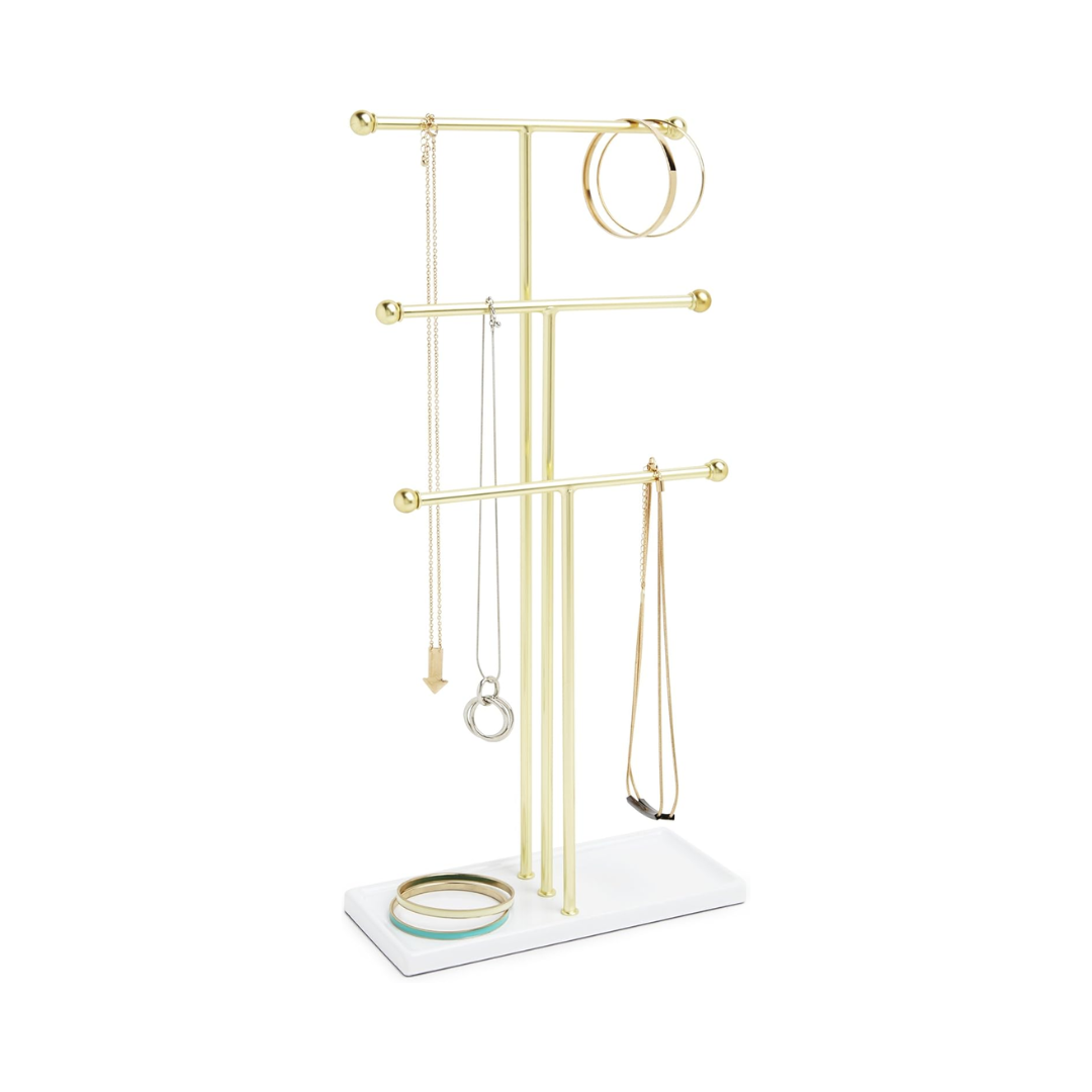 Trigem 3-Tier Jewelry Tree - White/Brass