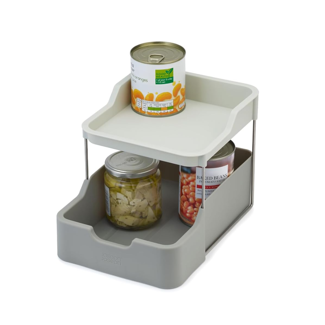 DUO 2-Tier Cupboard Organiser with Drawer - Grey