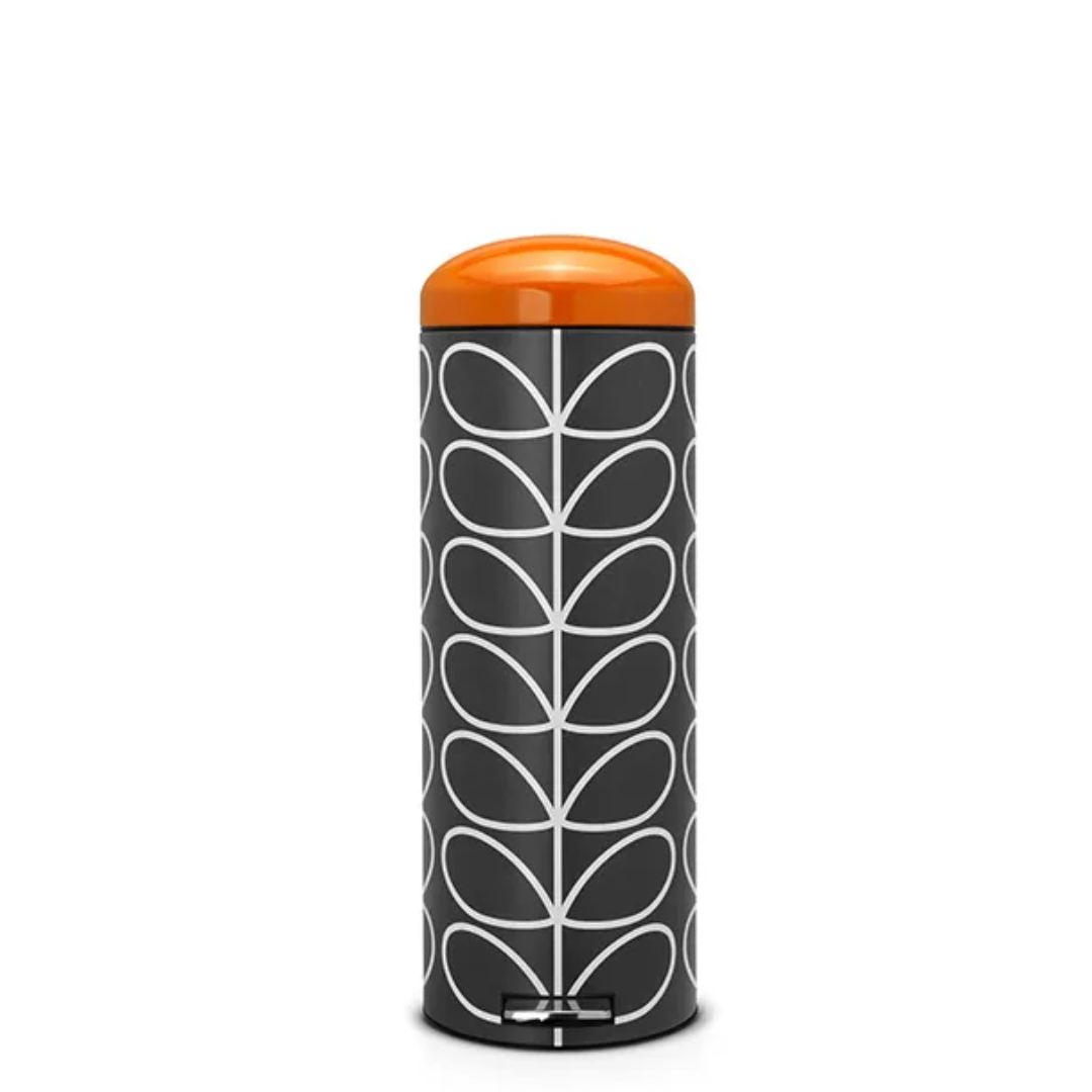 Slimline Pedal Bin Retro Silent 20 Litre - Orla Kiely Charcoal/Orange Lid