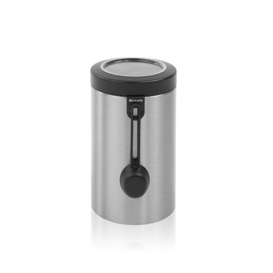 Window Lid Canister (with Measuring Spoon) 1.4 Litre - Matt Steel Fingerprint Proof