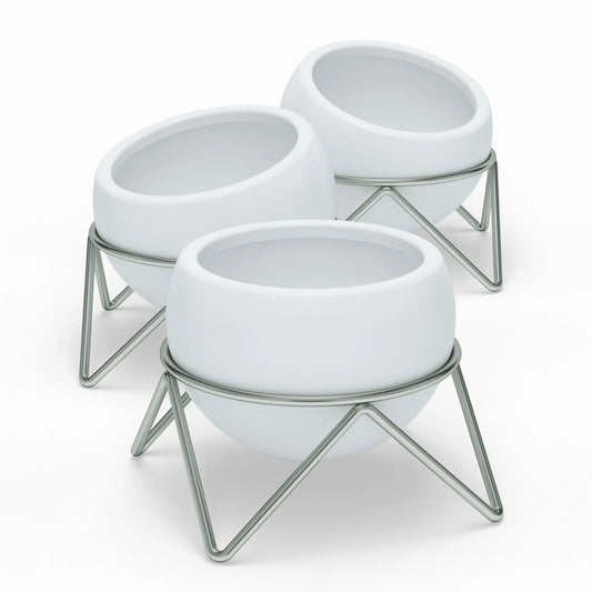 Potsy Planter (Set of 3) - White/Nickel