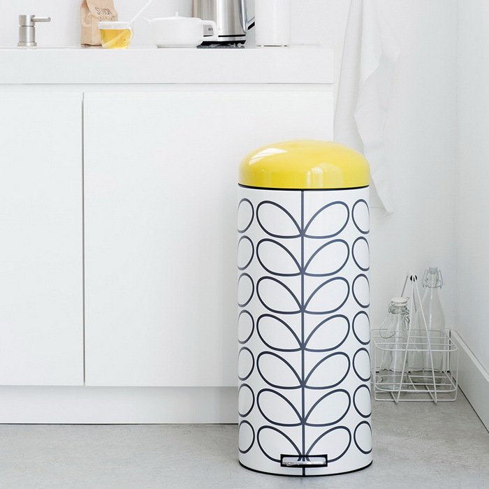 Pedal Bin Retro Silent 30 Litre - Orla Kiely Cream/Yellow Lid