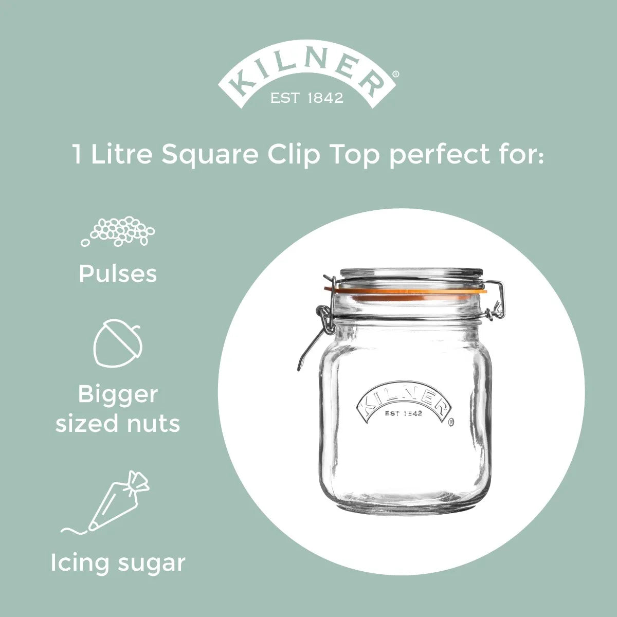Clip Top Square Jar, 1L