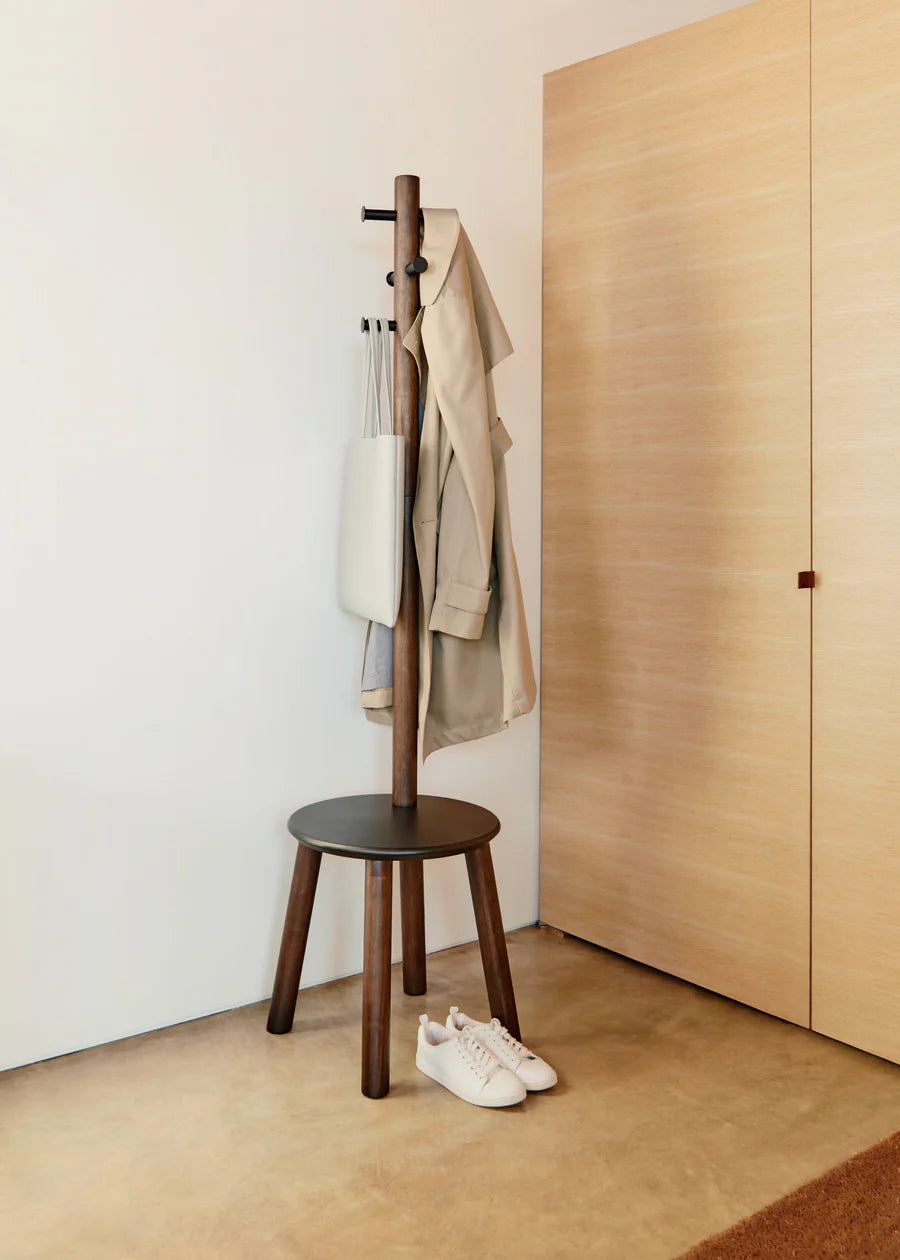 Pillar Stool/Coat Rack - Black/Walnut
