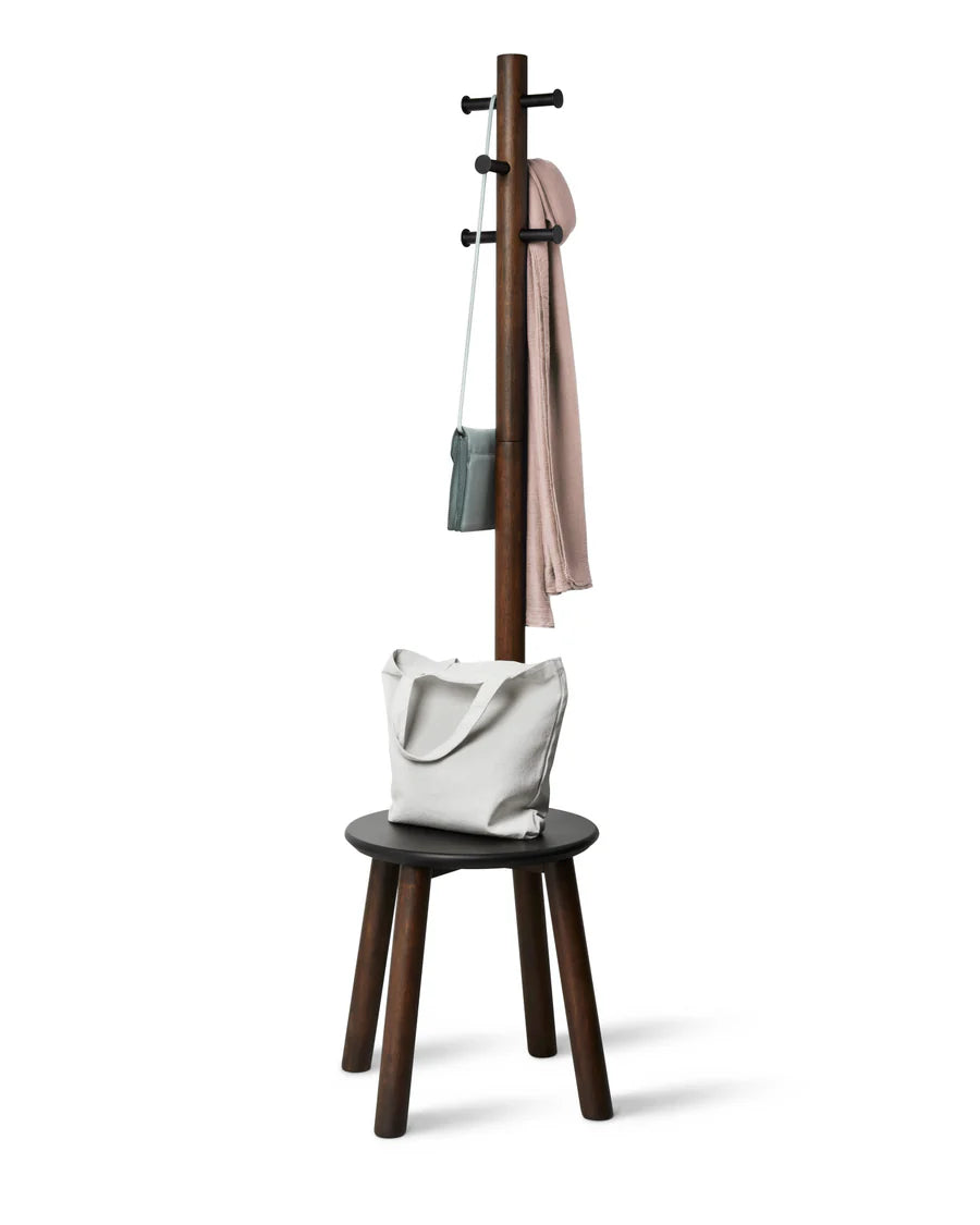 Pillar Stool/Coat Rack - Black/Walnut