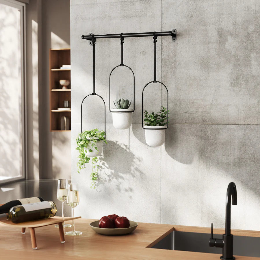 Triflora Hanging Planter (Set of 3) - White/Black