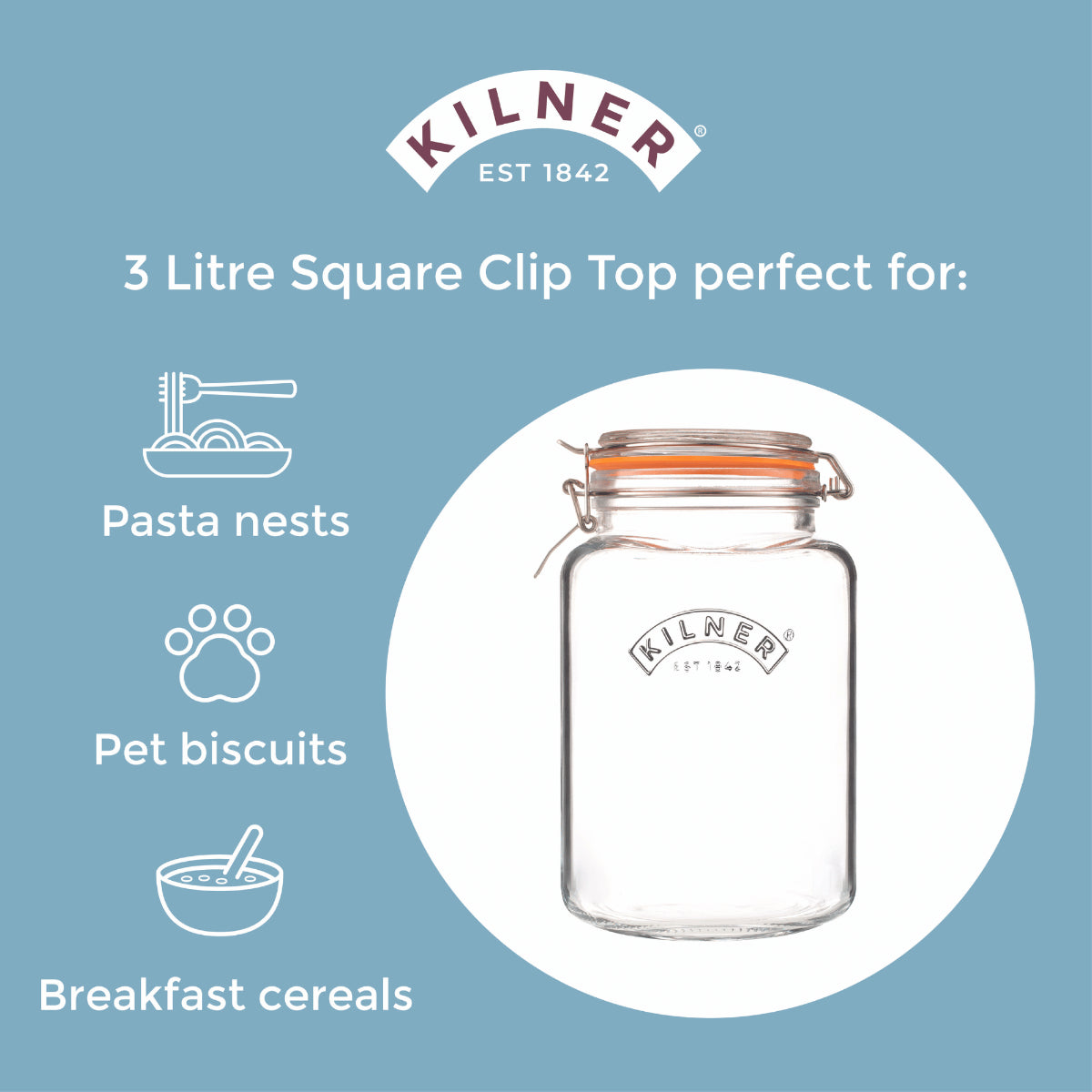 Clip Top Square Jar, 3L