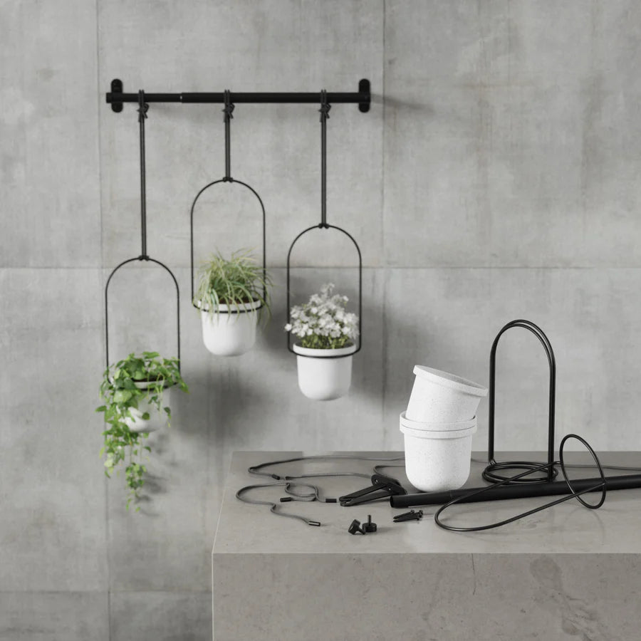 Triflora Hanging Planter (Set of 3) - White/Black