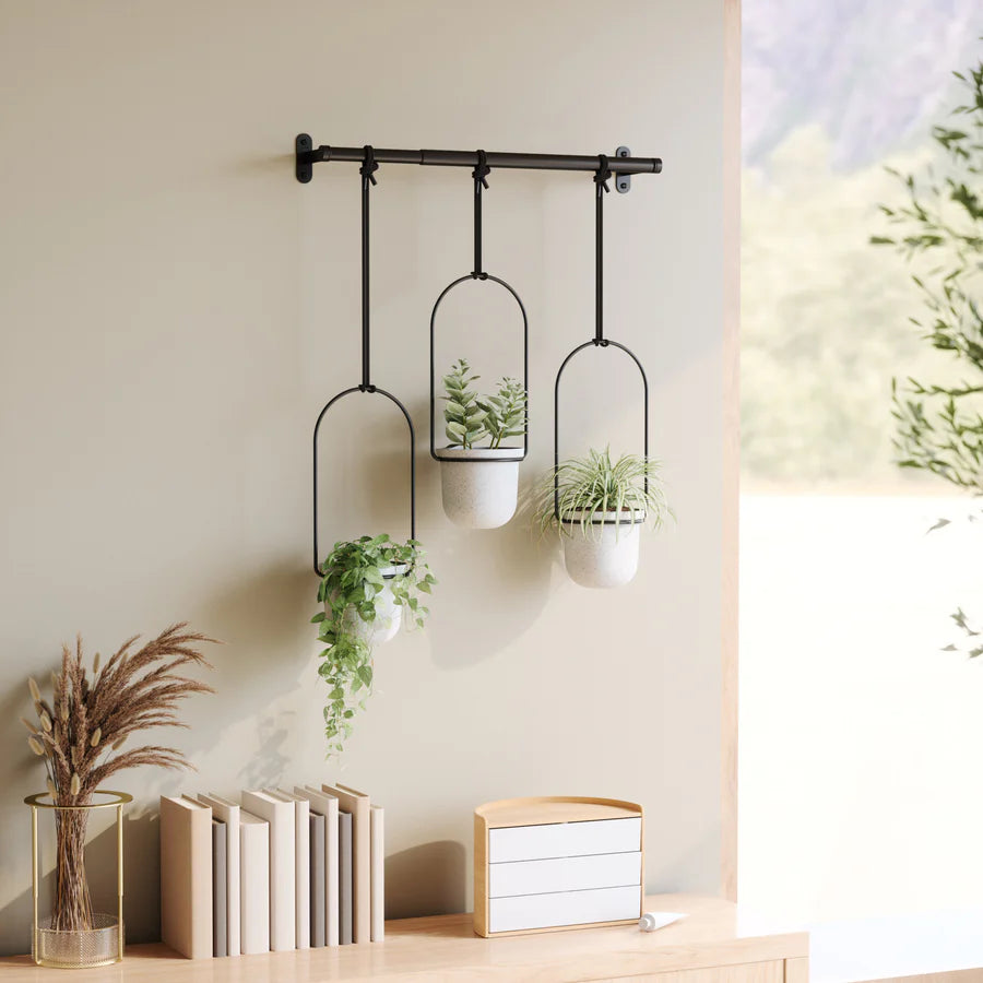 Triflora Hanging Planter (Set of 3) - White/Black