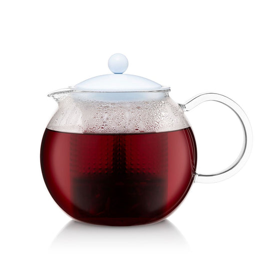 Assam Tea Press with Glass Handle and Colored Plastic Lid, 1L - Light Blue