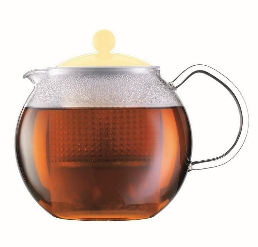 Assam Tea Press with Glass Handle and Colored Plastic Lid, 1L - Yellow
